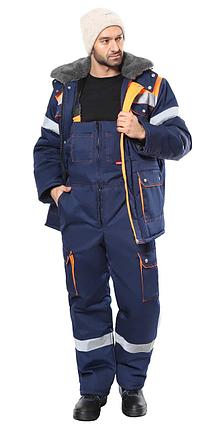 Костюм СИРИУС-ЛИДЕР-М куртка дл., п/к синий с оранжевым, мех. воротник, СОП, фото 2