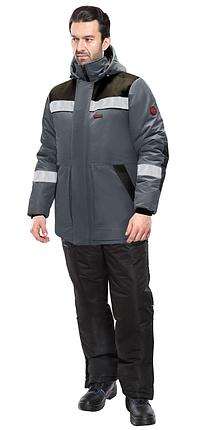 Куртка СИРИУС-КОМФОРТ зимняя, удлиненная темно-серая с черным и СОП, фото 2