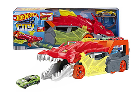 Игрушечный трек Hot Wheels City - Мега-транспортер Хот Вилс Дракон + 1 автомобиль в комплекте GKT42