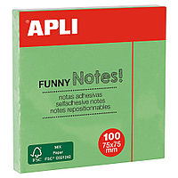 Бумага для заметок на клейкой основе Apli Funny notes 75*75мм, 100листов, зеленый пастель