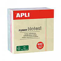 Бумага для заметок на клейкой основе Apli Funny notes 75*75мм, 400листов, 4 цвета пастель