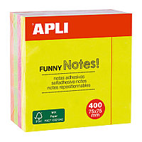 Бумага для заметок на клейкой основе Apli Funny notes 75*75мм, 400листов, 4 цвета неон