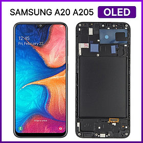 Экран для Samsung Galaxy A20 (A205) в раме (OLED), черный