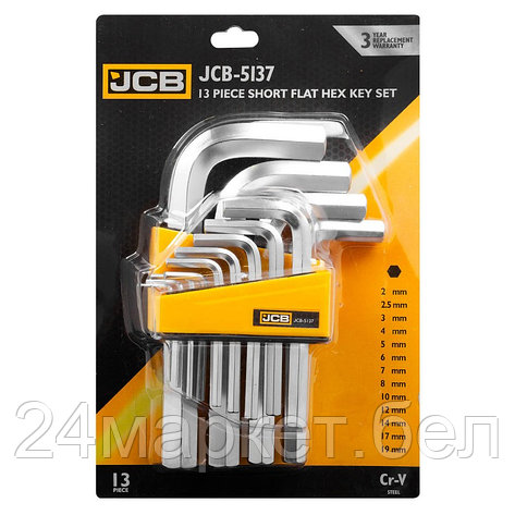 JCB-5137 JCB Ключи Г-образные 6-гранные, набор 13пр. (2, 2.5, 3-8, 10, 12, 14, 17, 19мм), фото 2