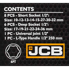JCB-4169MPB JCB Головки ударные, набор 16пр., 1/2" (6гр.), фото 3