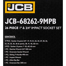 JCB-68262-9MPB JCB Набор инструментов ударных 26пр, 3/4", 1" (12гр.), фото 3