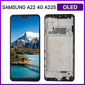 Экран для Samsung A22 4G (A225) в раме (OLED), черный