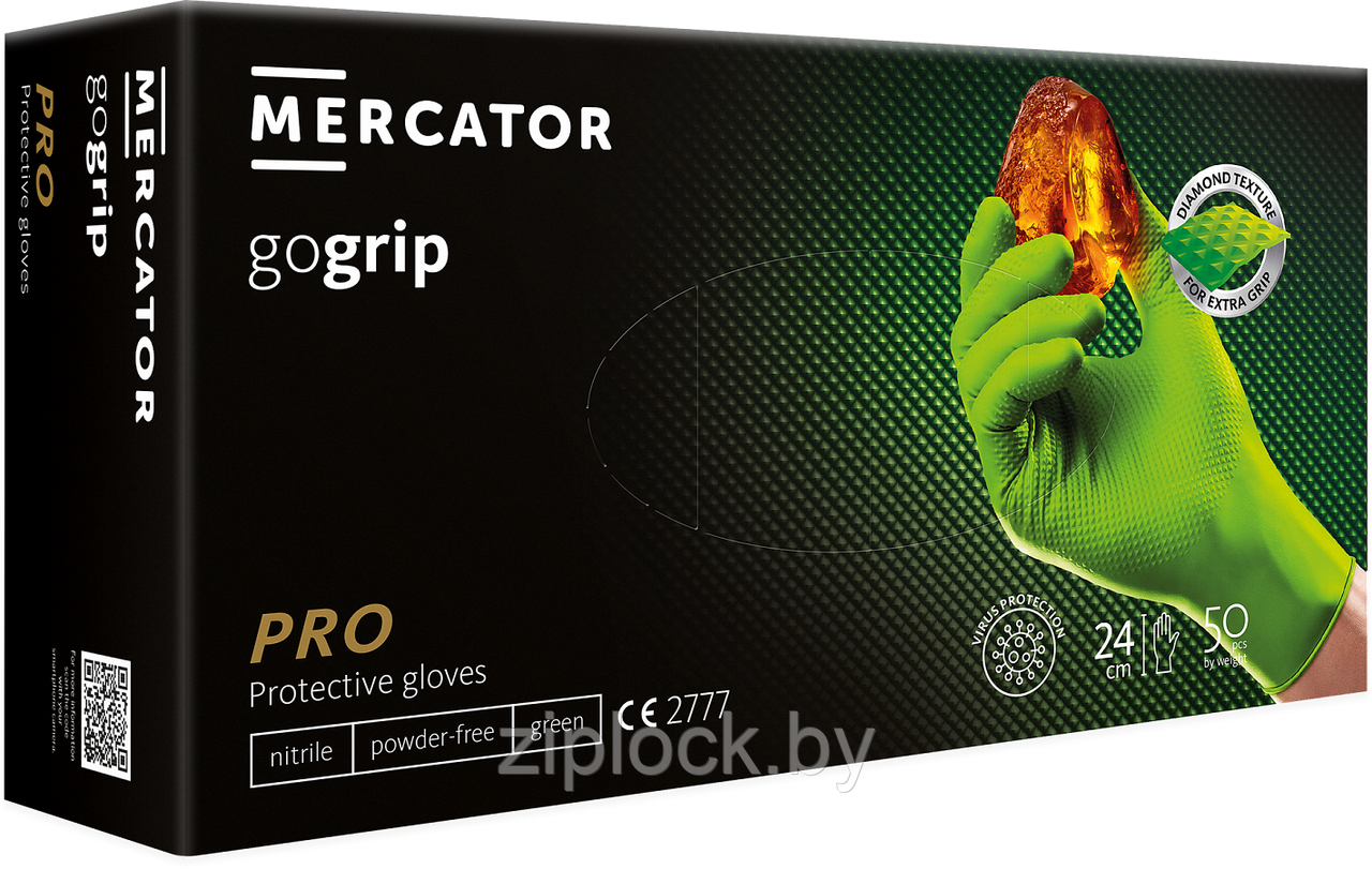 Перчатки нитриловые нестерильные неопудренные Go grip orange зеленые, размер XL