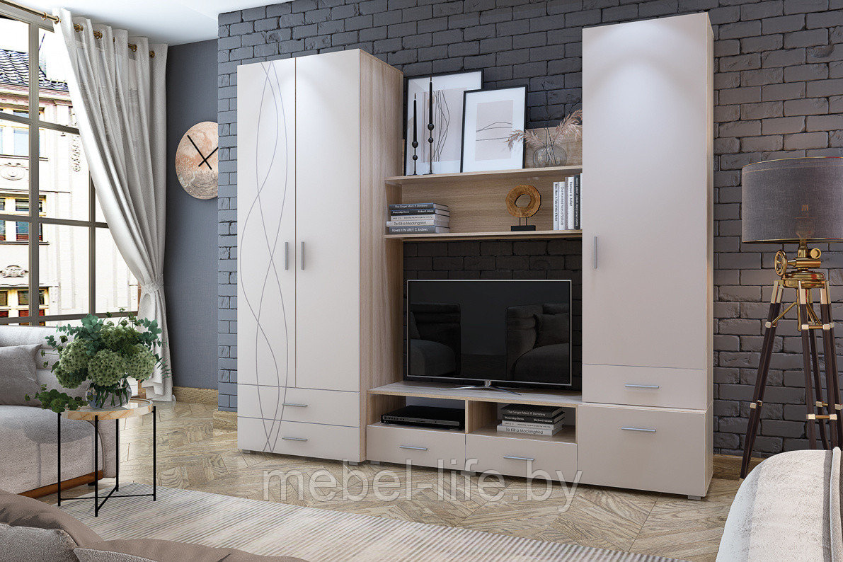 Стенка Медея СТЛ.419.00 - Крем бежевый / Ясень шимо светлый (Столлайн)