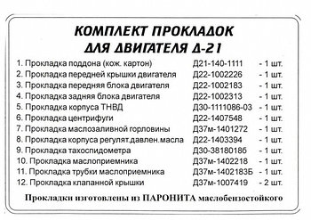 Комплект прокладок Д-21
