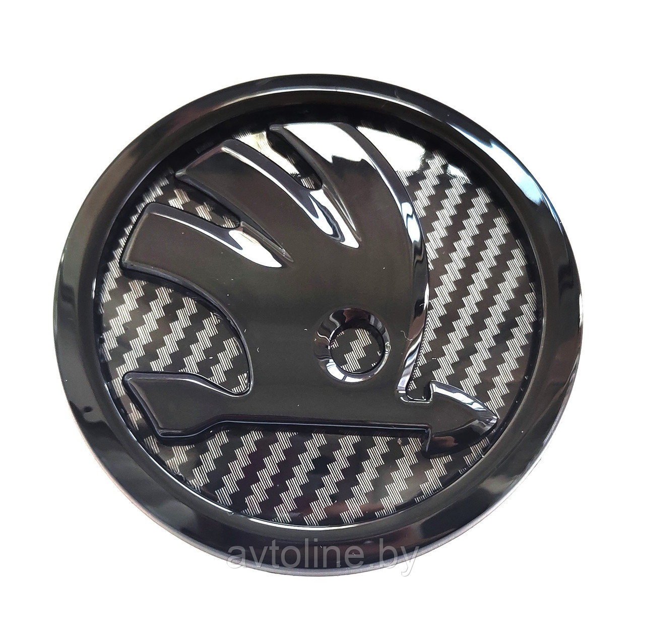 Эмблема SKODA 90 мм черная/карбон 32D853621A CB