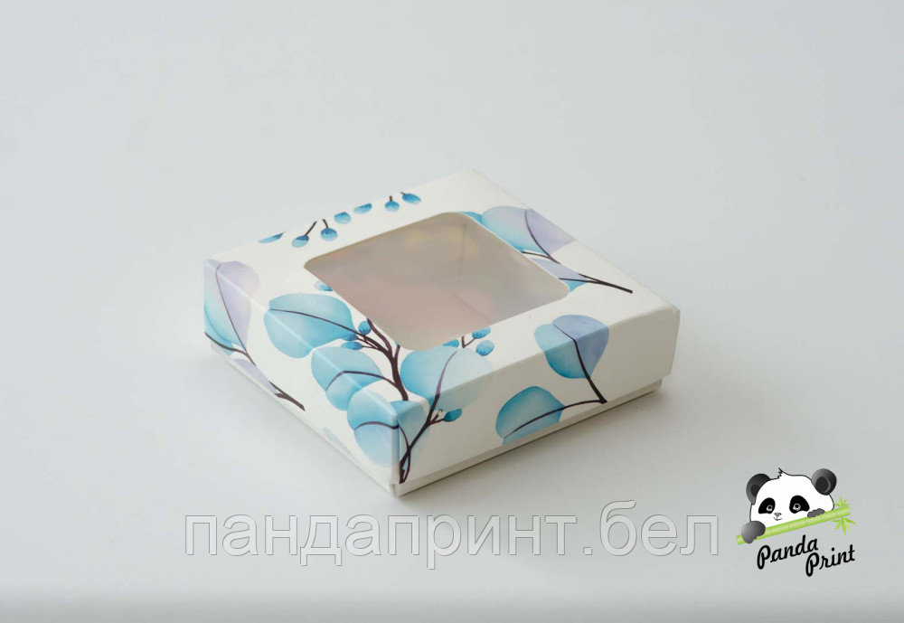 Коробка с прозрачным окном 100х100х30 Настроение свежести (белое дно)