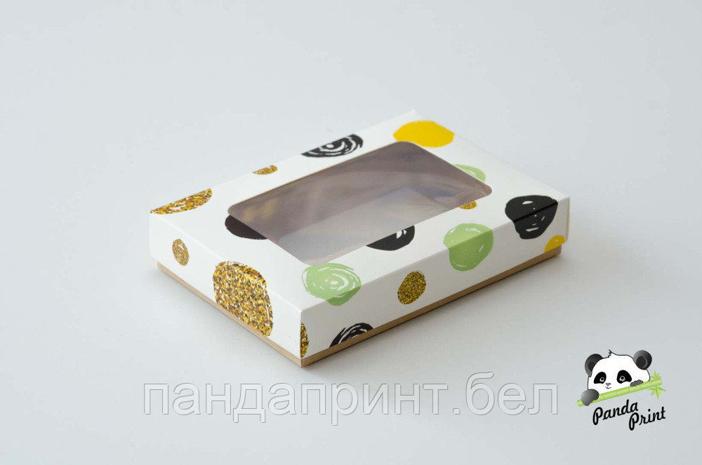 Коробка с прозрачным окном 110х160х30 Круговое безумие (крафт дно)