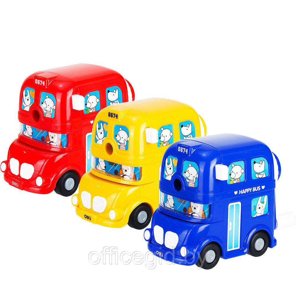 Точилка Deli "Bus", 1 отверстие, ассорти