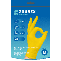 Перчатки латексные хозяйственные "Zaubex", р-р M, желтый
