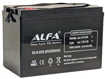 Аккумулятор ALFA 6V-220Ah(C20) L (тяговая) M8 (320*175*225)