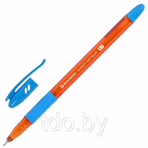 Ручка шариковая масляная с грипом BRAUBERG GLASSY SKY BLUE, СВЕТЛО-СИНЯЯ, узел 0,7 мм, линия письма 0,35 мм