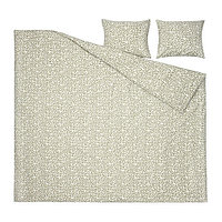 IKEA/  СОРГМАНТЕЛ  пододеяльник и 2 наволочки, бел/зелен, 200x200/50x60 см