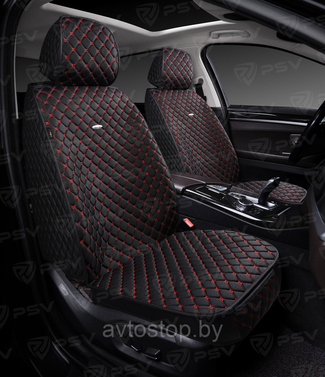 Накидки 5D PSV Len 2 FRONT (Чёрный/Отстрочка Красная),на передние сиденья, лен