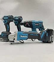 Набор аккумуляторных инструментов Makita 4 в 1 (УШМ, перфоратор, шуруповерт, гайковерт, 2 АКБ 4 А/ч) Аналог, фото 2