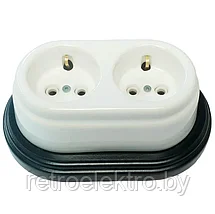 Розетка двухместная керамическая ретро Арбат Белый, Interior Electric, фото 2