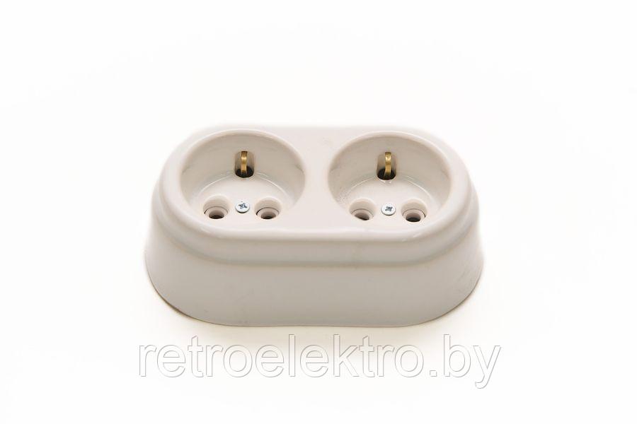 Розетка двухместная керамическая ретро Арбат Белый, Interior Electric