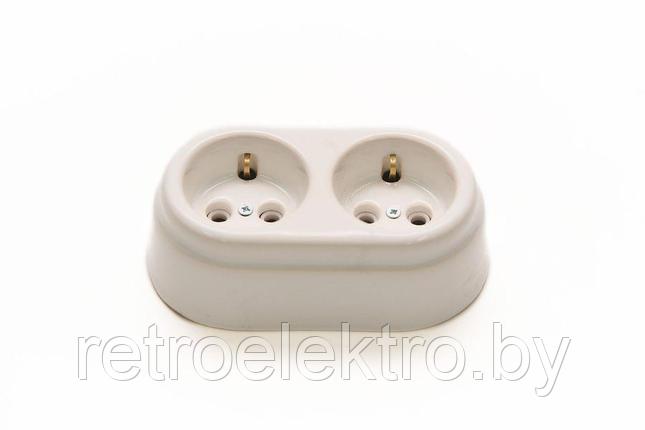 Розетка двухместная керамическая ретро Арбат Белый, Interior Electric, фото 2