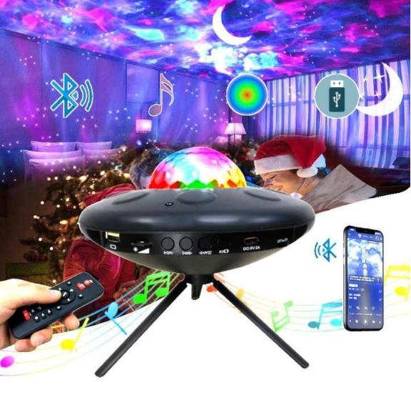 Лазерный ночник-проектор звездного неба с блютуз колонкой Starry Projector Light