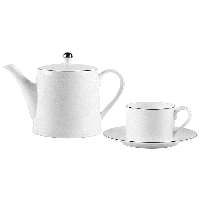 Набор посуды чайник и чашка с блюдцем "Platinum", фарфор, белый