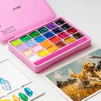 Краски гуашевые "Himi Jelly Cup. New vision", 24 цвета, кювета, розовый футляр