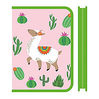 Папка для тетрадей "HELLO ALPACA" А5, на молнии, пластик, розовый, зеленый