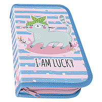 Пенал "Lucky Cat", 1 отделение, голубой, розовый