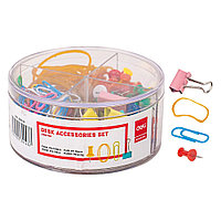 Набор канцелярский "Deli Essential", зажимы+скрепки+кнопки+резинки, ассорти