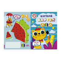 Картон цветной "Творческий котик", А4, 6 цветов, 6 листов