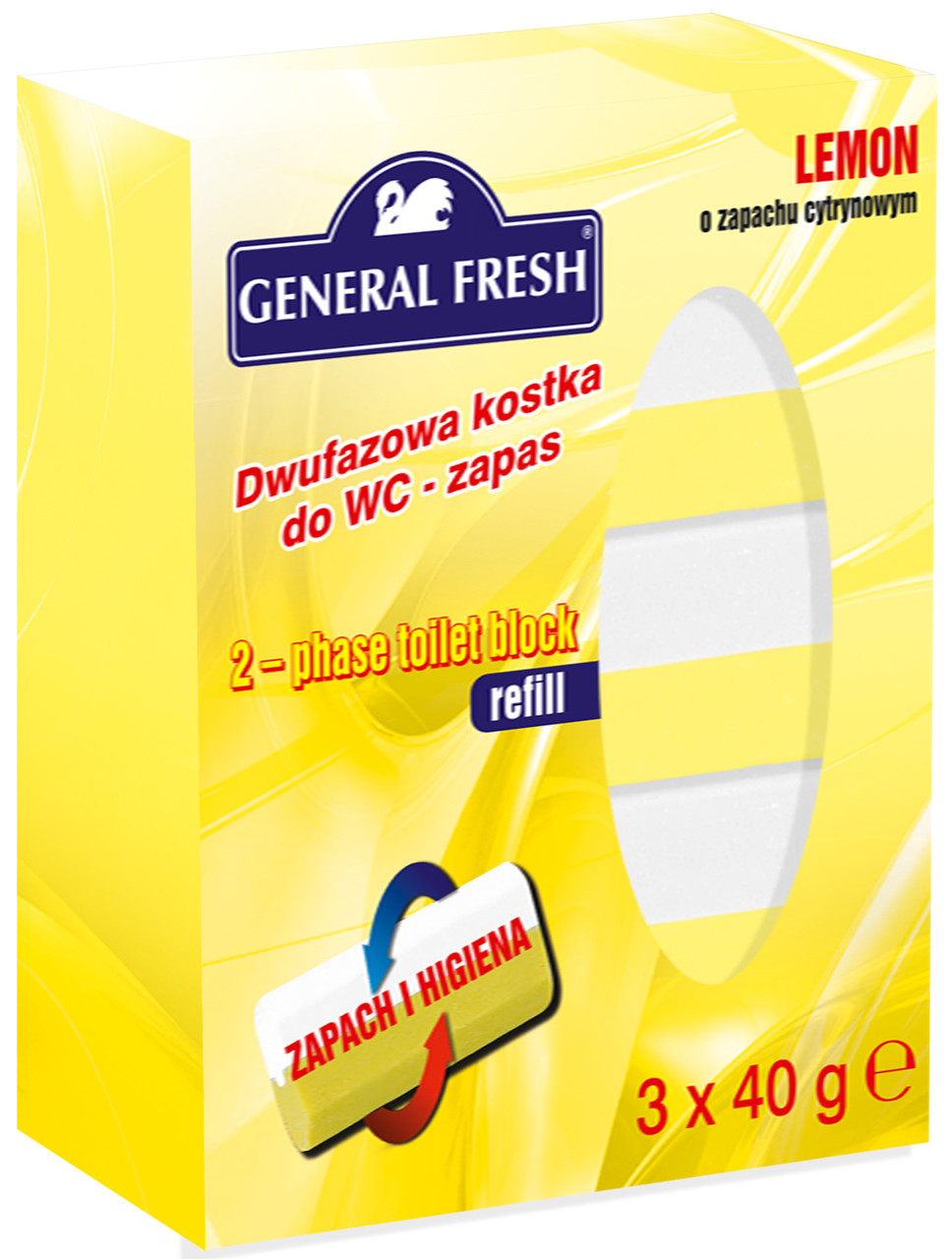 Двухкомпонентный ароматический вкладыш к "Dwufazowa KOSTKA do WC" (3*40 гр) General Fresh лимон - фото 1 - id-p33991520