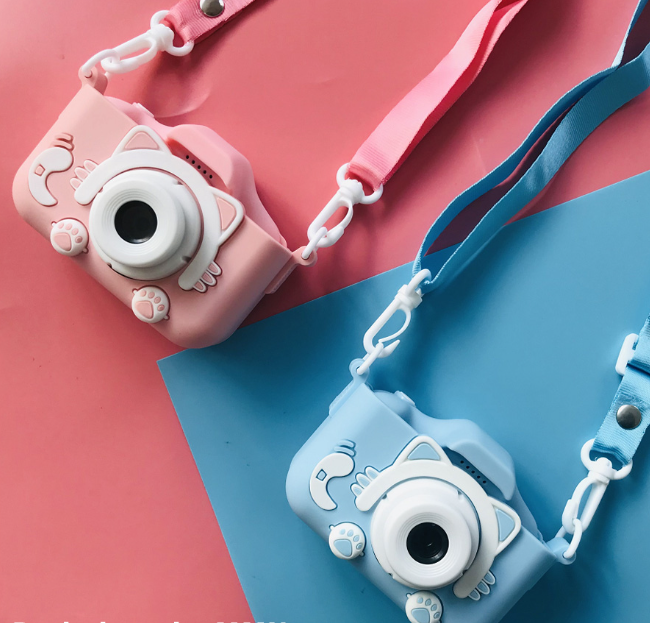 Детский фотоаппарат Childrens Fun Camera / Видеокамера / + 5 игр (голубой котик/розовый смайлик)