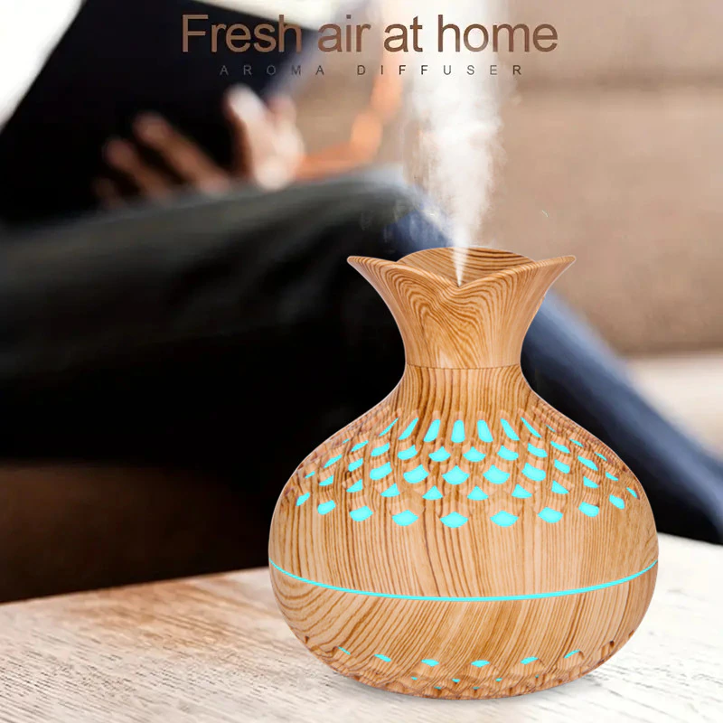 Увлажнитель (аромадиффузор) воздуха Flower Humidifier SX-E342 с функцией ночника 300 ml Светлое/Темное дерево