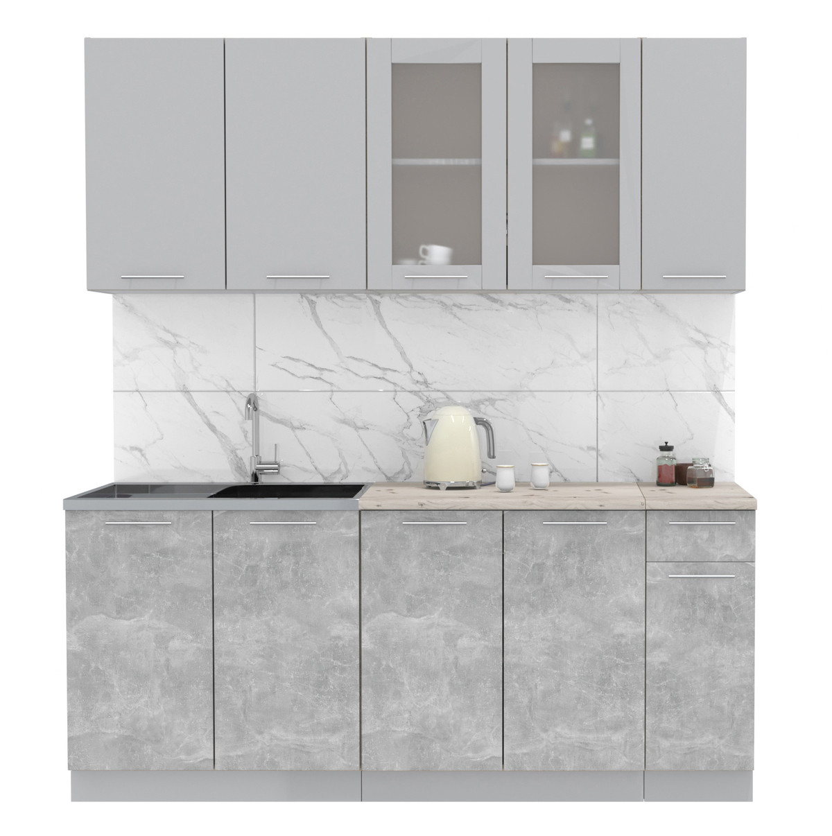 Кухня Мила 1.9м Серебро - Бетон