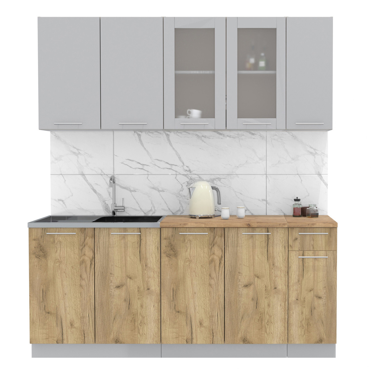 Кухня Мила 1.9м Серебро - Дуб золотой