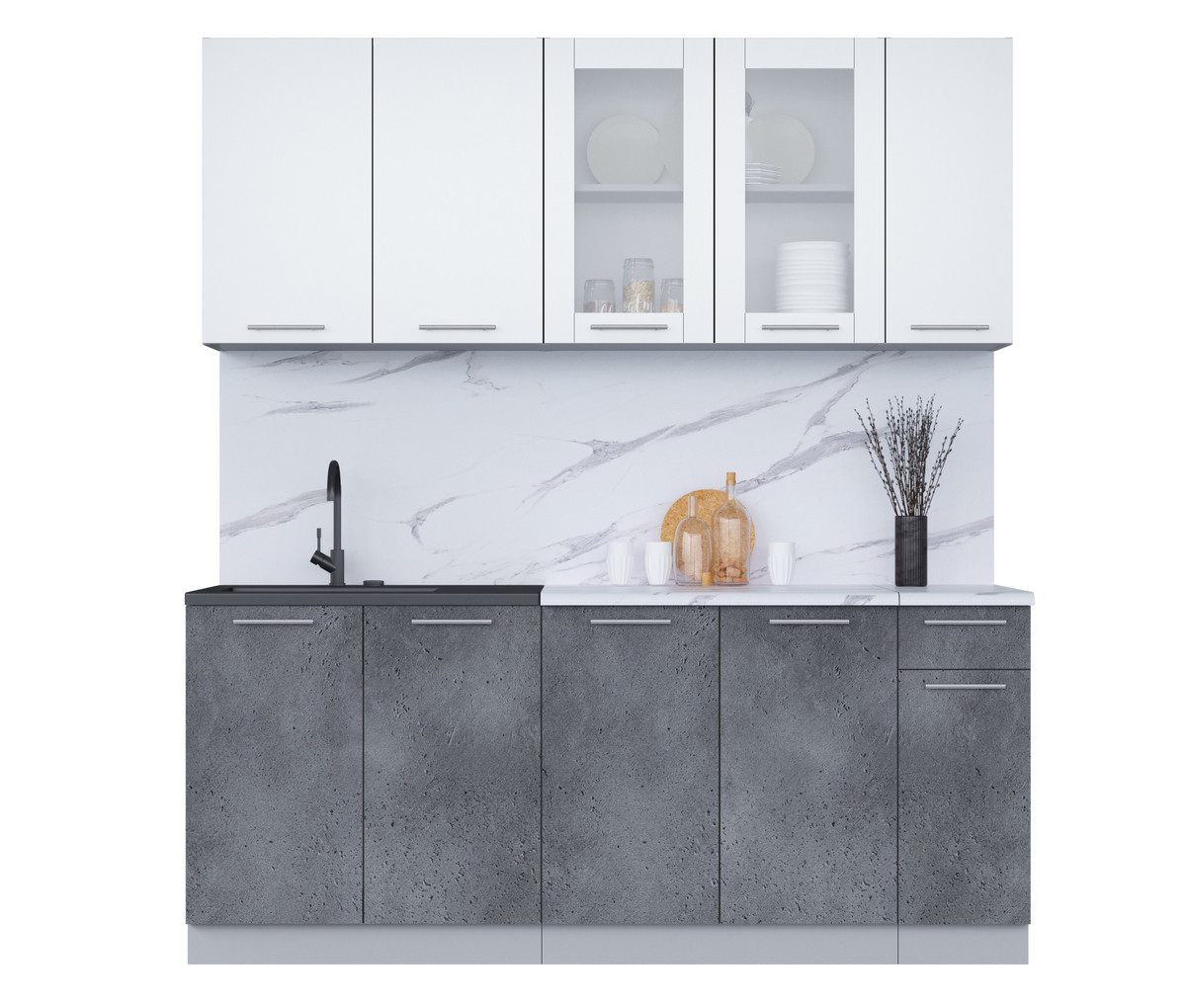 Кухня Мила 1.9м Белый - Бетон портленд