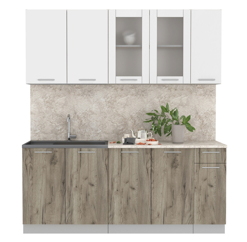 Кухня Мила 1.9м Белый - Дуб серый