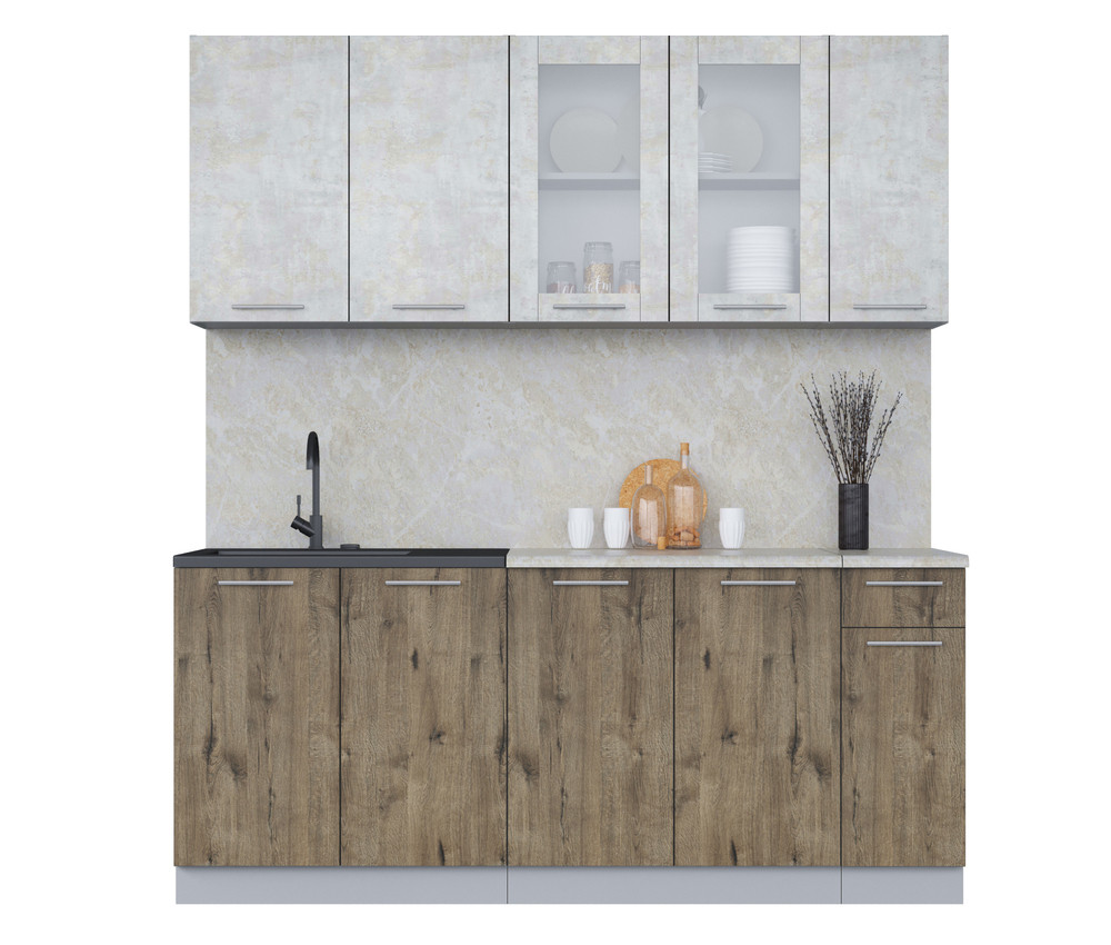 Кухня Мила 1.9м Бетон лайт - Дуб веллингтон
