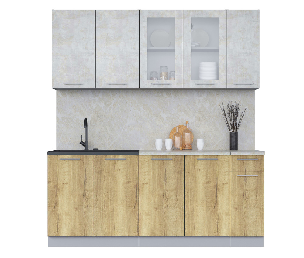 Кухня Мила 1.9м Бетон лайт - Дуб золотой