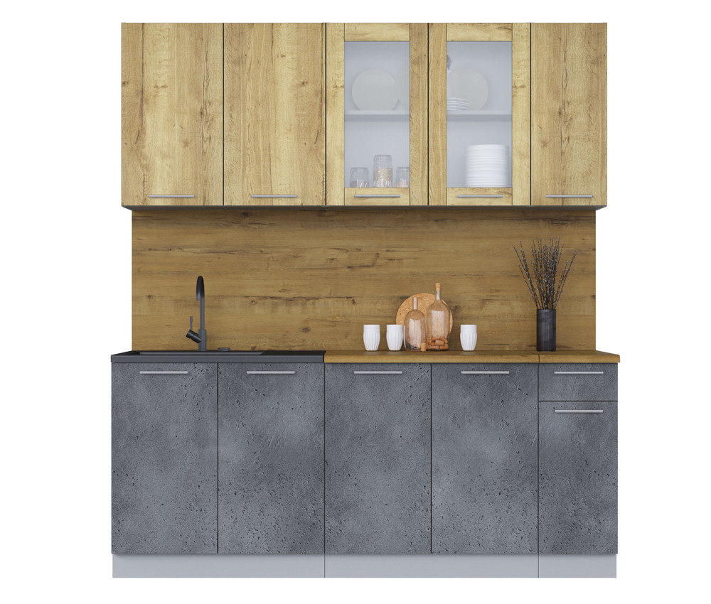 Кухня Мила 1.9м Дуб золотой - Бетон портленд