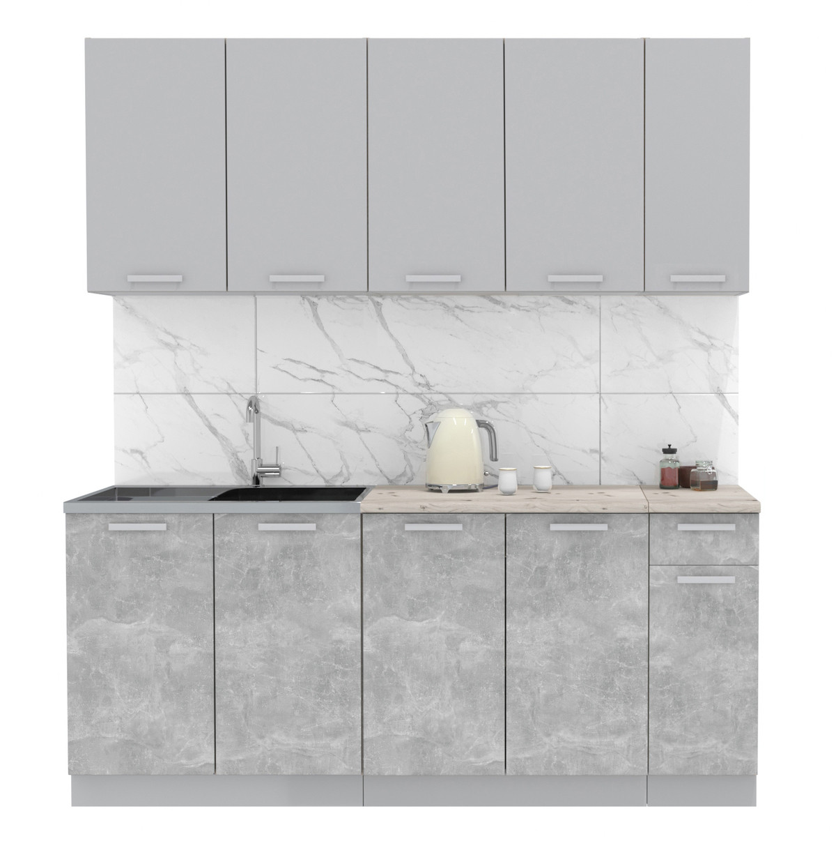 Кухня Мила Лайт 1.9м Серебро - Бетон