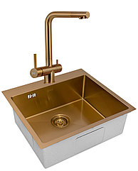 Мойка кухонная ZorG ZRN 5055 Nano PVD Gold Rosy + cмеситель ZorG ZRN 980144 Gold Rosy