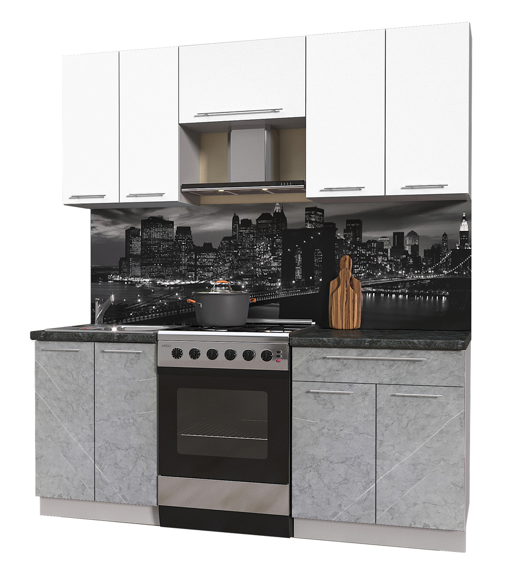 Кухня Мила Пластик 1.9А Белый - Мрамор