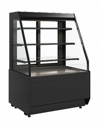Кондитерская витрина Carboma Cube KC70 VM  0,9-2 STANDARD открытая СКОШ. БОК. (версия 2.0) черная +4..+12