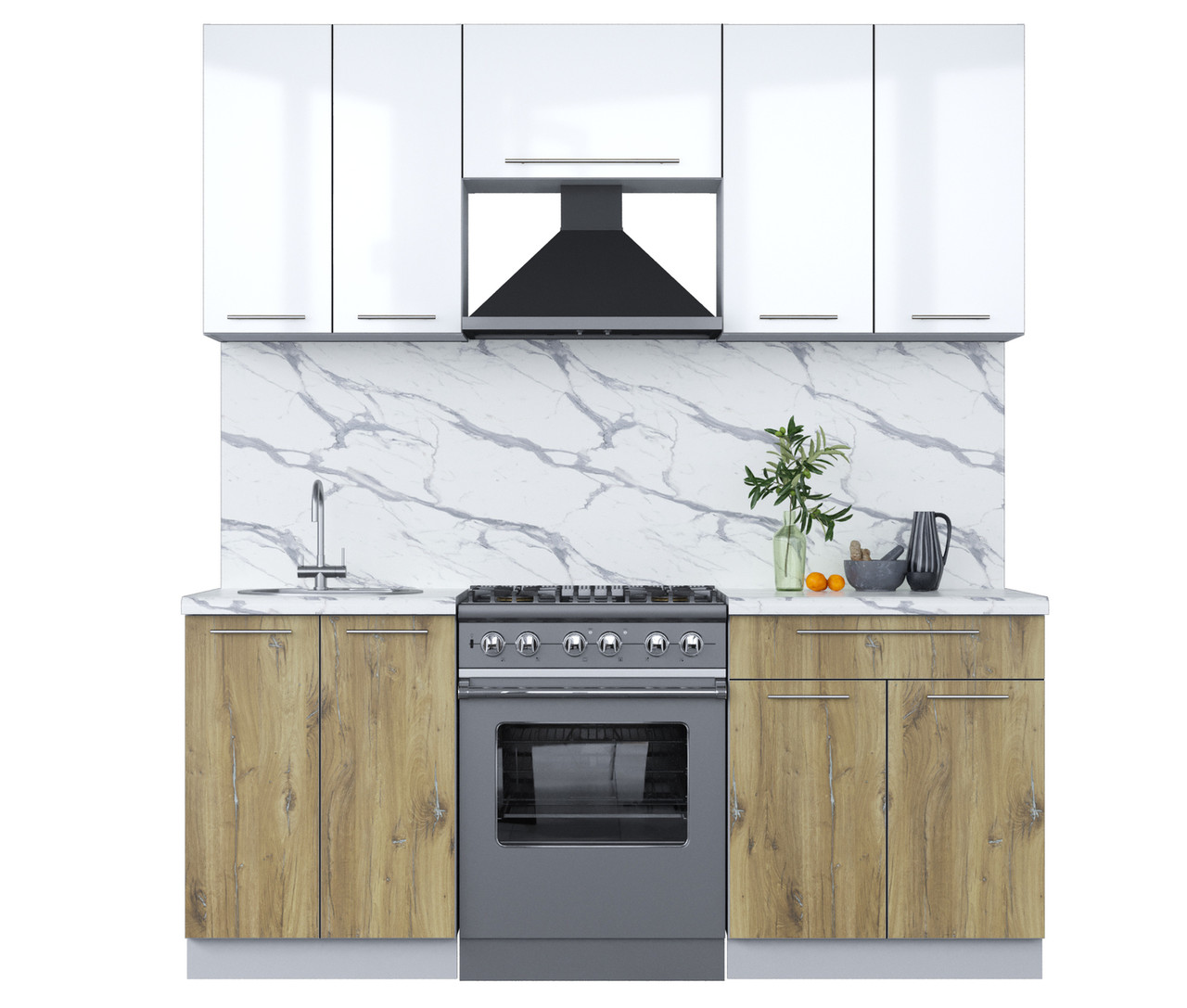 Кухня Мила Пластик 1.9А Белый - Дуб эпоксид