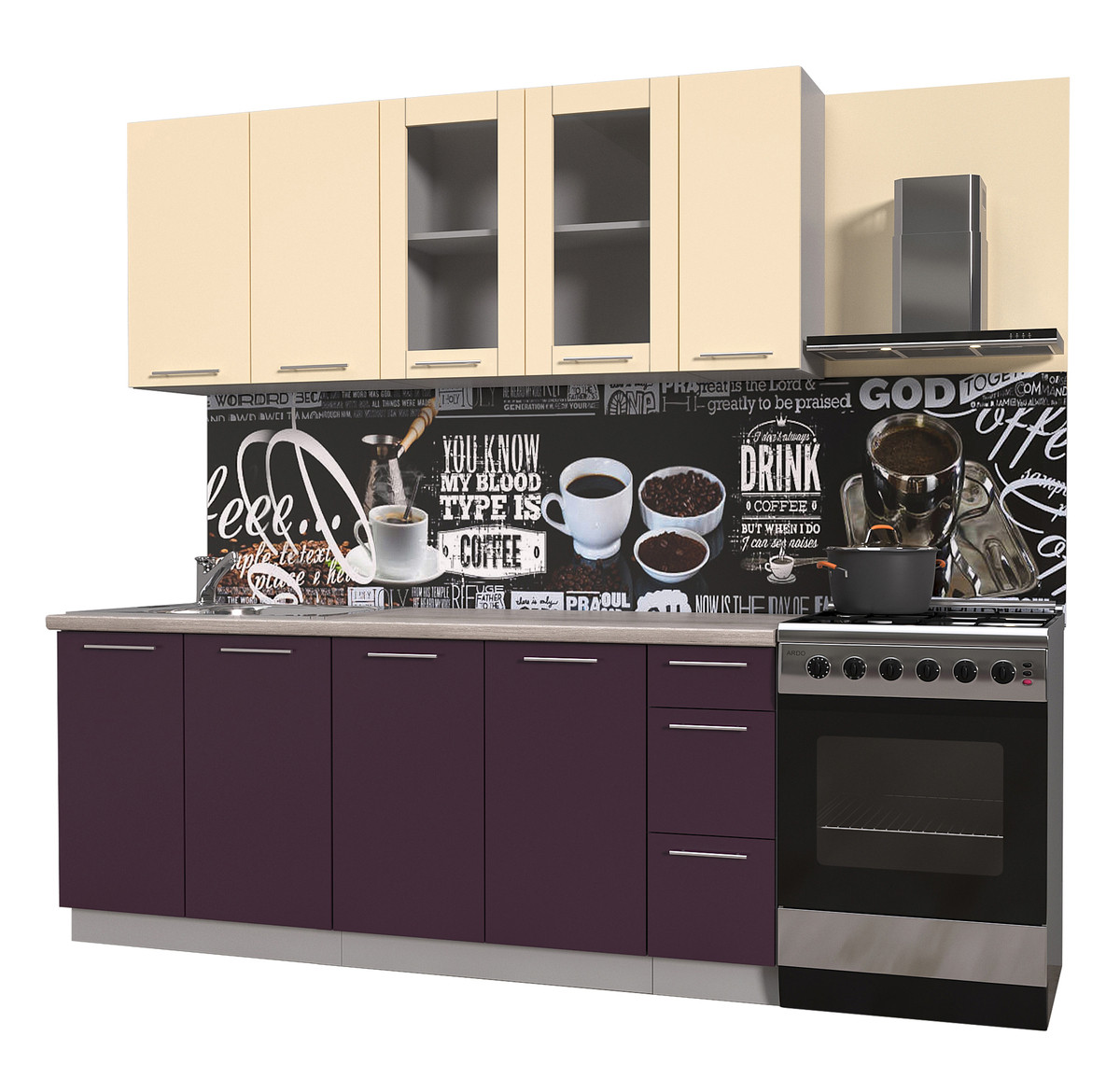 Кухня Мила Пластик 1.9Б Ваниль - Слива